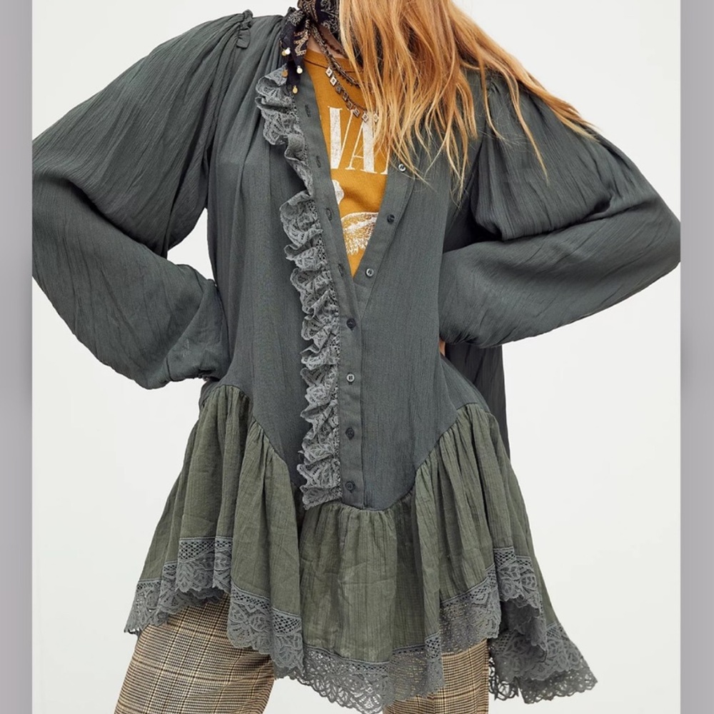 Free People Jeanette lace Victorian Ruffled tunic